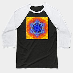 Digital Mandala Blue Orange and Yellow Baseball T-Shirt